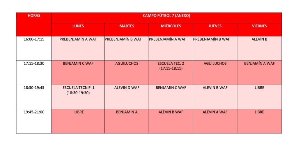 Horarios Fútbol 7