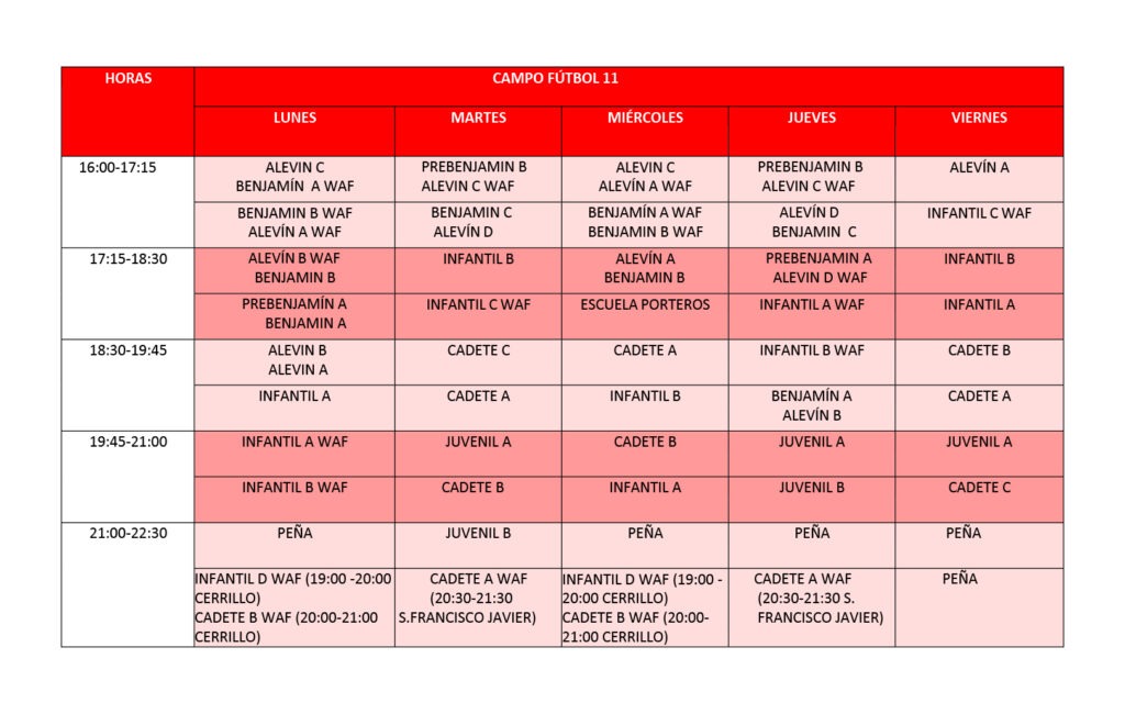 Horarios Fútbol 11